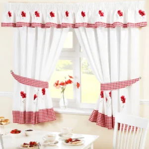 Anakie Poppy Kitchen Curtains & Pelmet Set (5 Pieces)