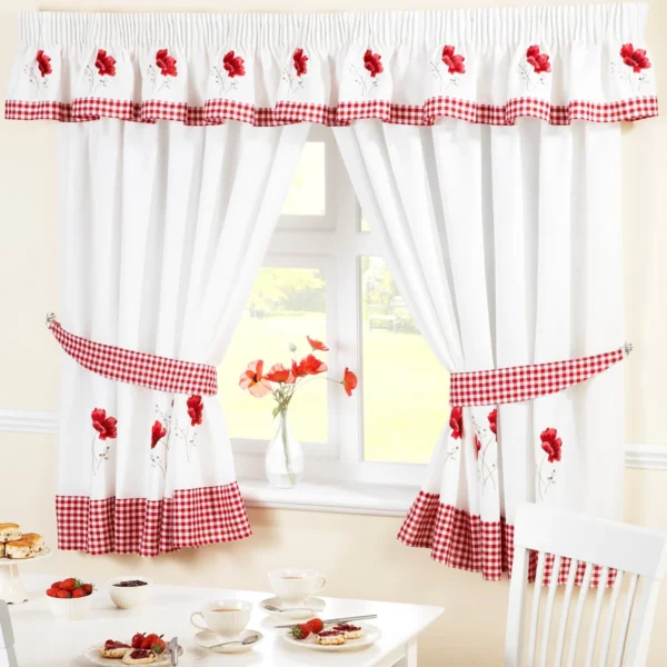 Anakie Poppy Kitchen Curtains & Pelmet Set (5 Pieces)