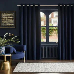 Blue Dark Navy Matte Eyelet Curtains
