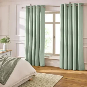 Green Pale Sage Eyelet Curtains