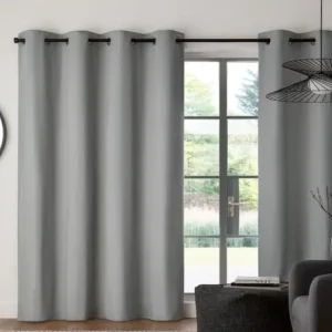 Grey Silver Blackout Eyelet Curtains