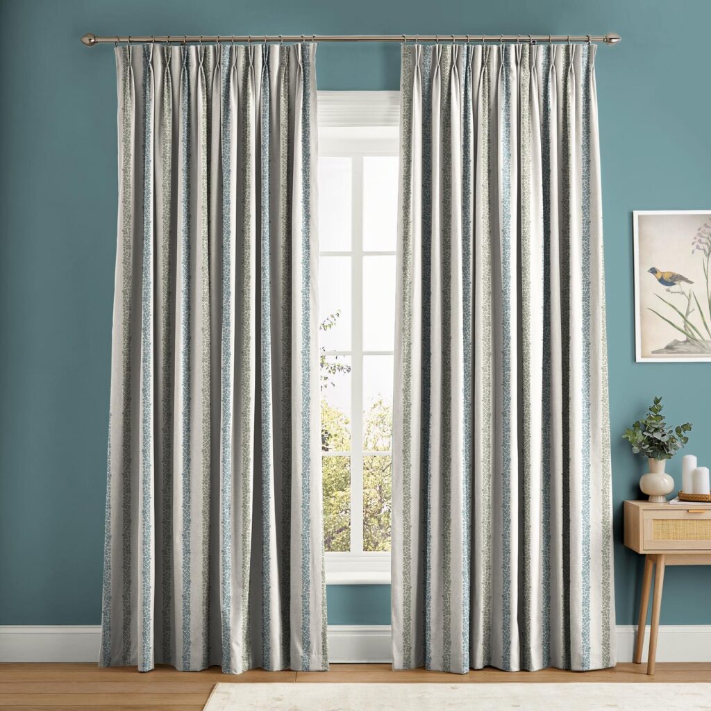 Floral Boheme Stripe Blue and Green Curtain