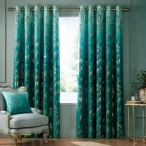 Meadow Grass Teal Ready Made Curtains
