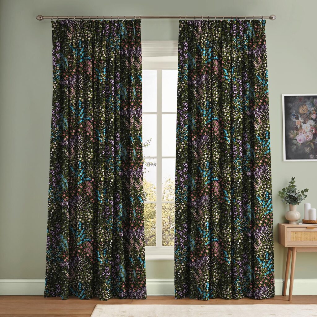 Painterly Flora Black Curtain