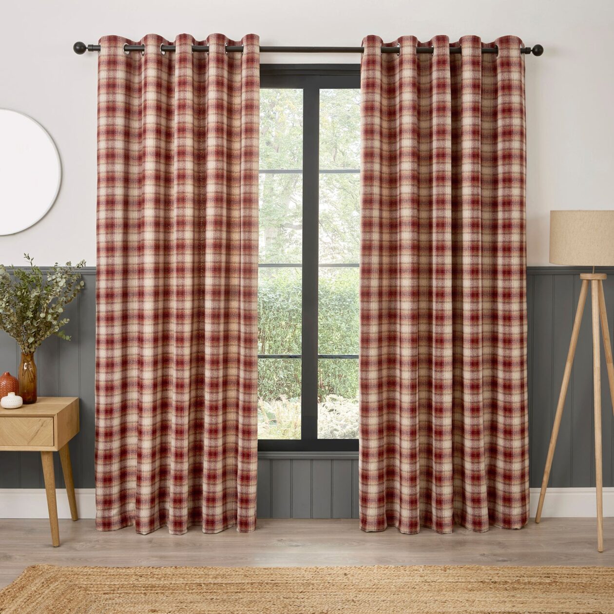 Curtina Everett Jacquard Ready Made Eyelet Curtains Red