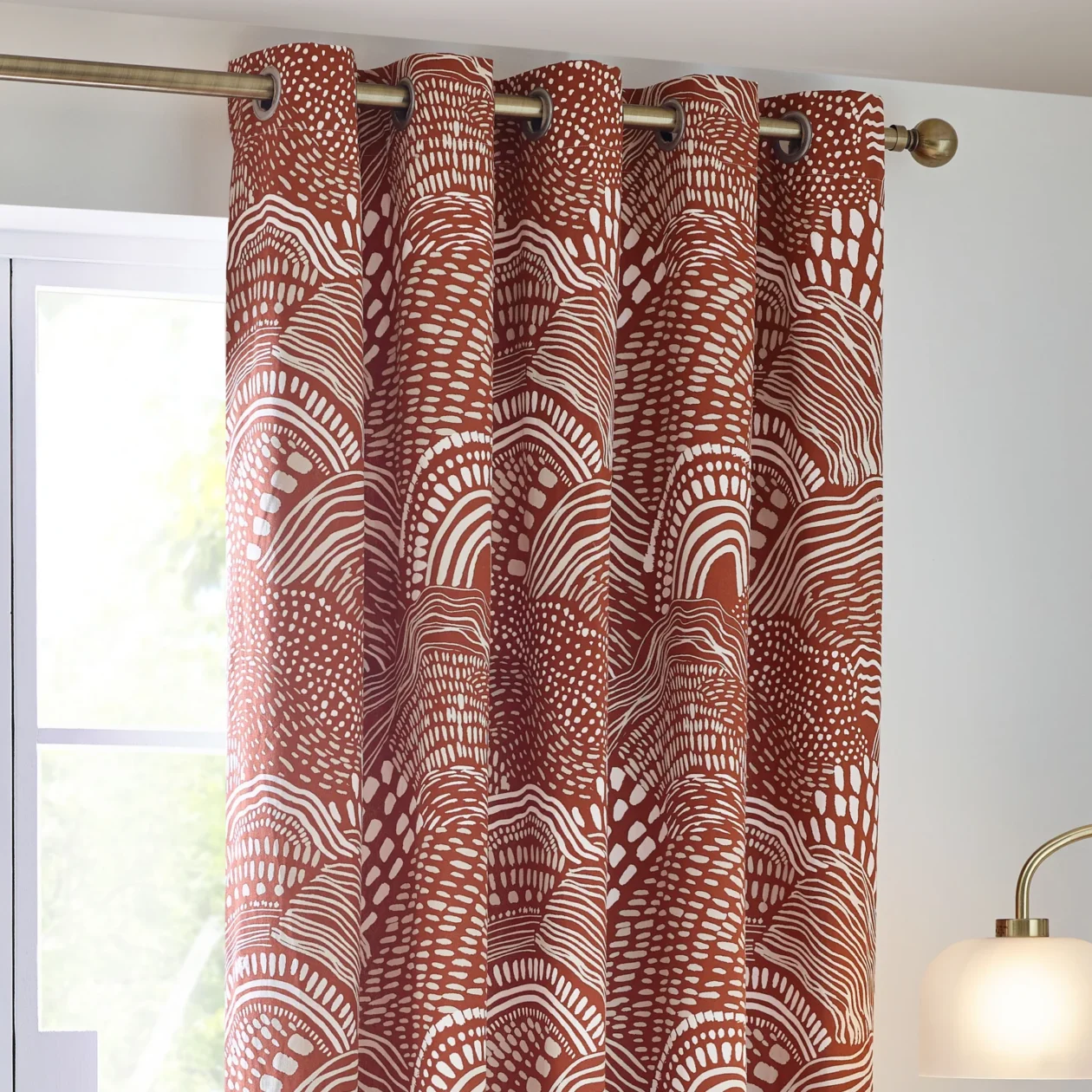 Nola Abstract Ready Made Eyelet Curtains Chestnut