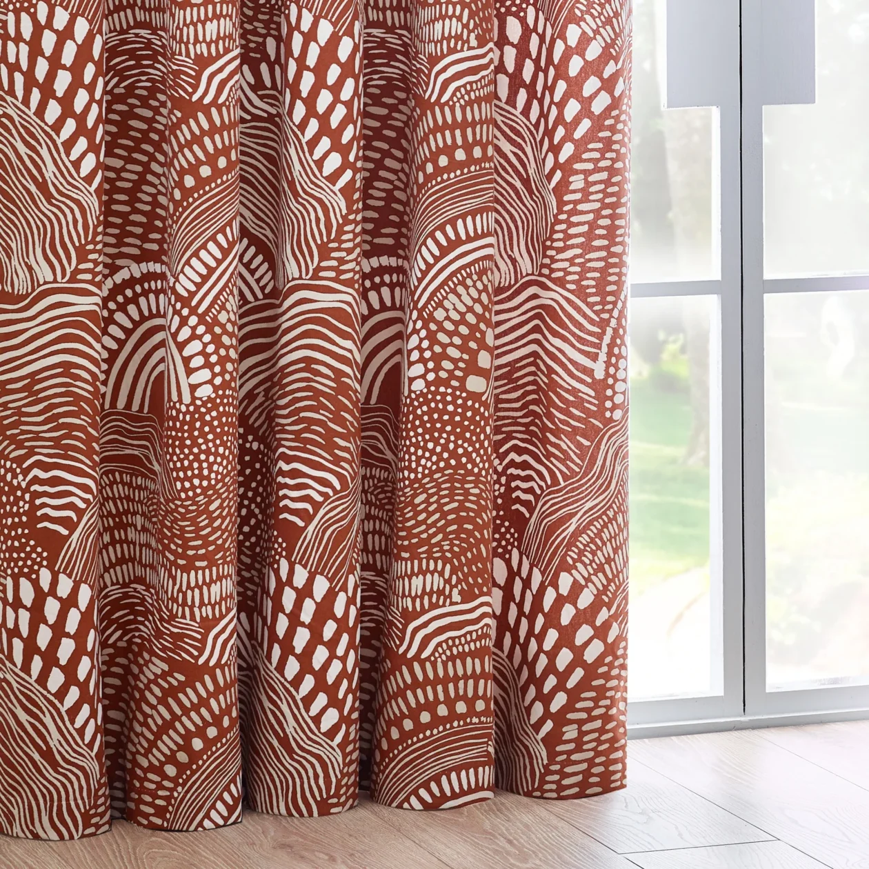 Nola Abstract Ready Made Eyelet Curtains Chestnut