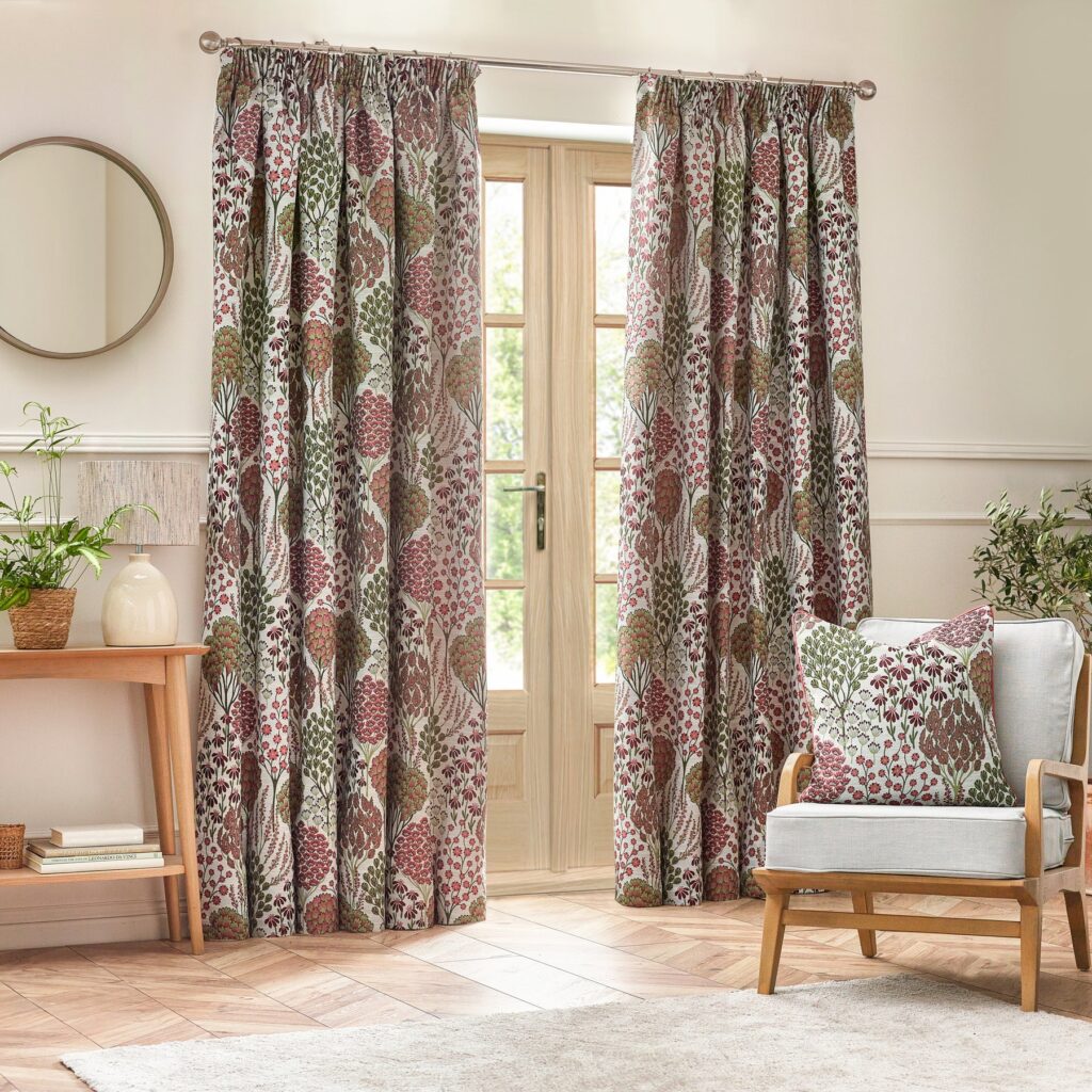 Ophelia Floral Jacquard Red Curtains