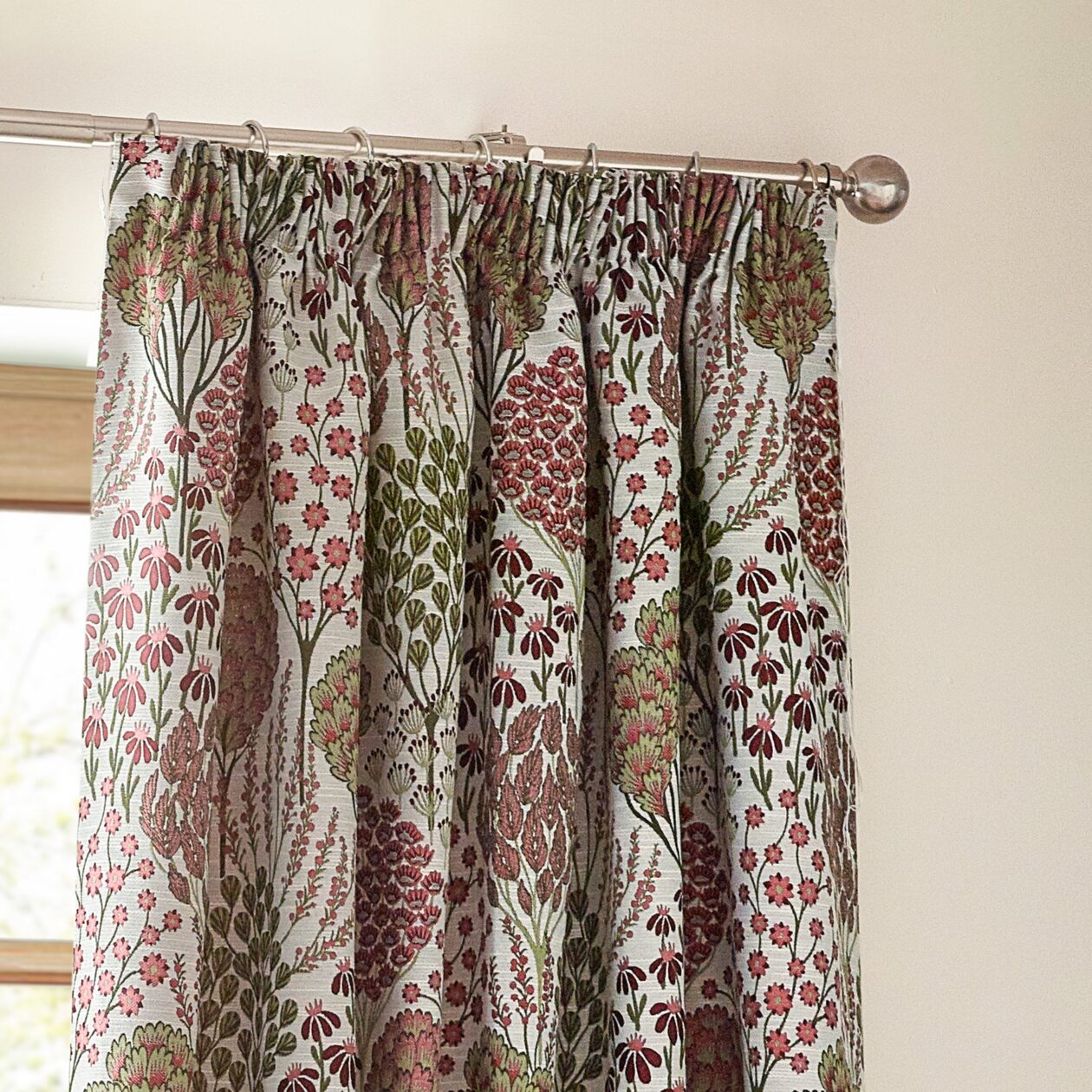 Ophelia Floral Jacquard Red Curtains