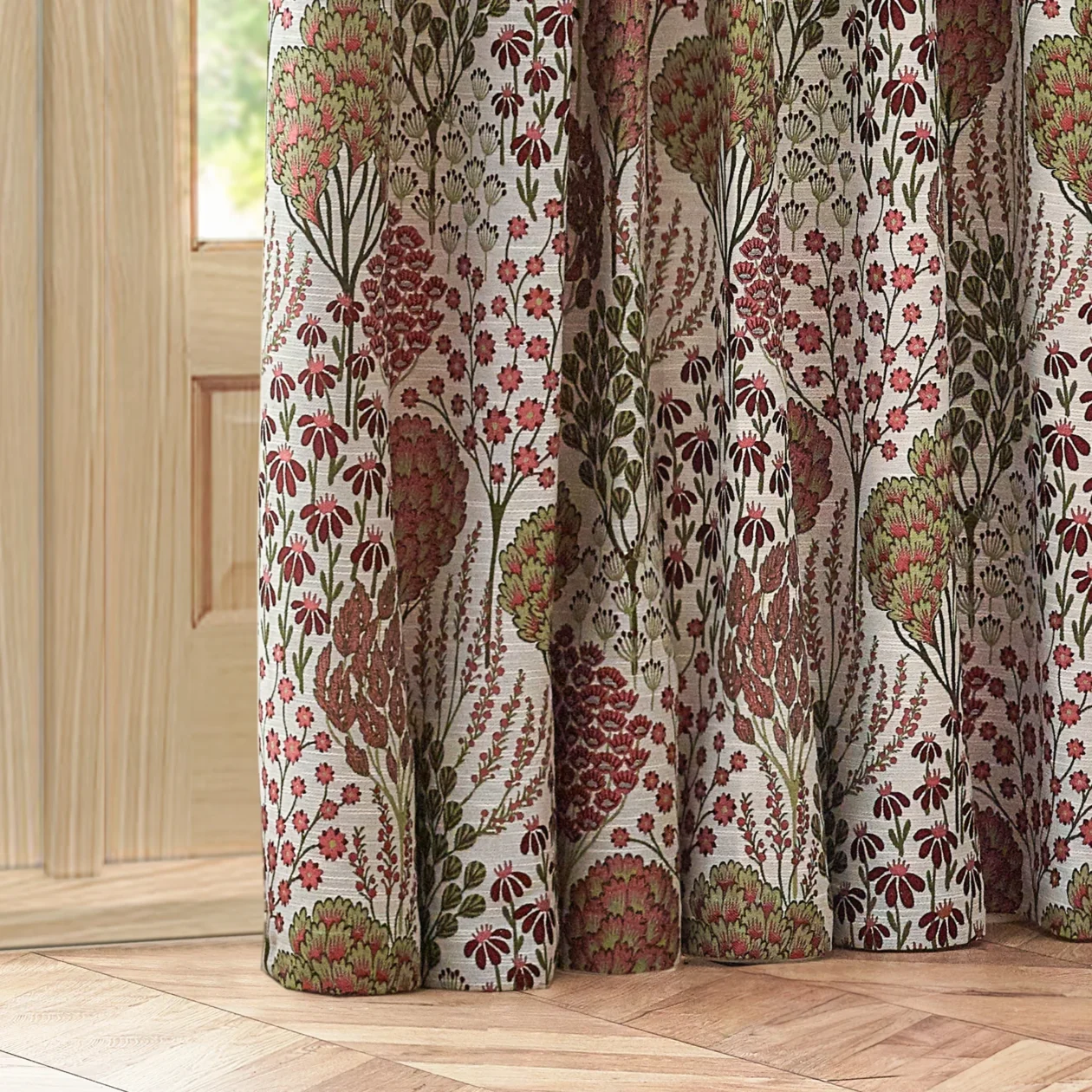 Ophelia Floral Jacquard Red Curtains