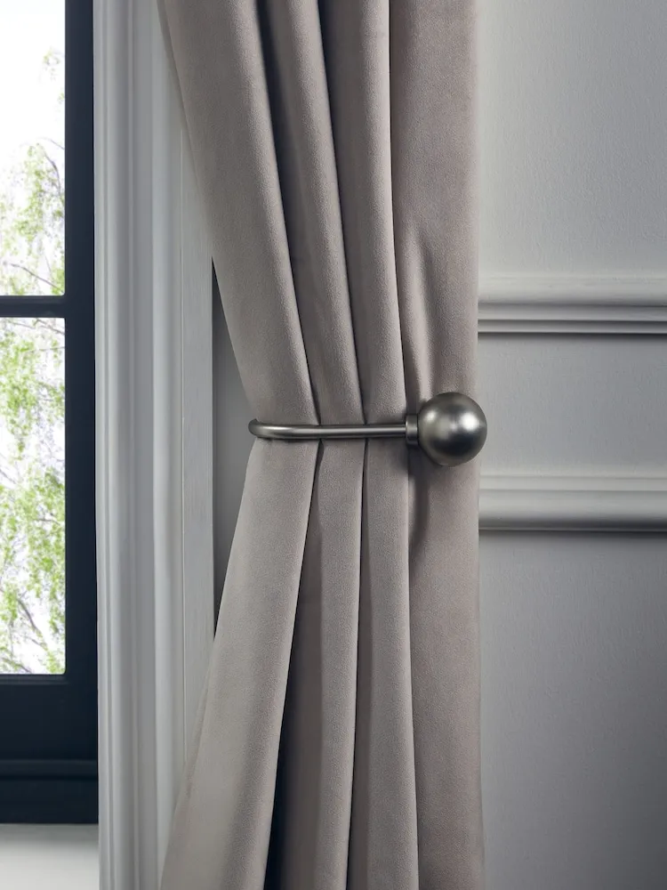 Set of 2 Brushed Silver Ball Curtain Holdbacks